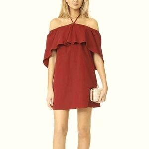 Alice + Olivia Jada Caped Off the shoulder Cotton Mini Dress Burgundy Size Small